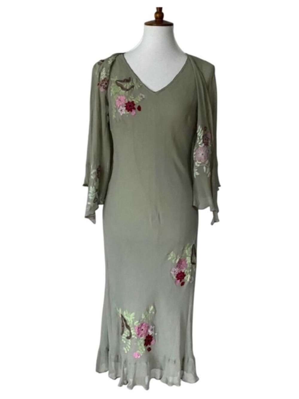 Vintage Large Dress Fall Set Y2K Silk Cardigan Boho Slipdress Sheer Cottage Moss